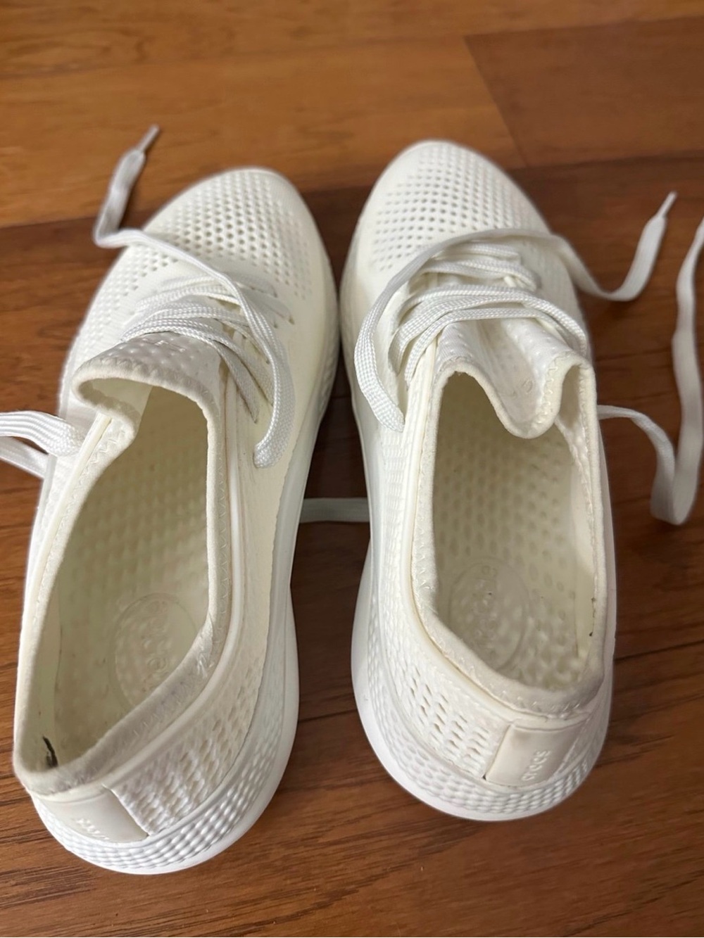 CROCS Women’s White Perforated LiteRide Lace-Up Sneakers - Picture 2 of 3